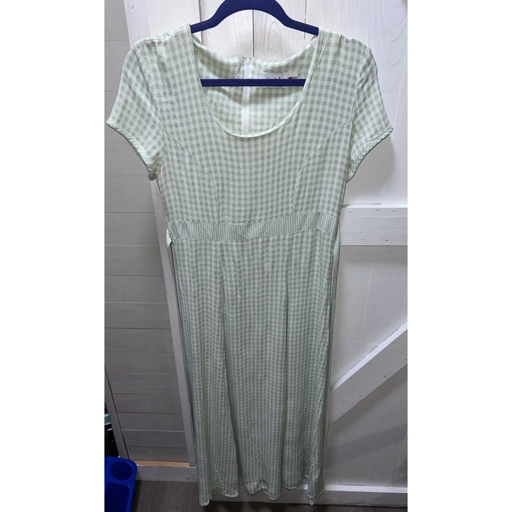 Vintage Jody California Green Gingham Short Sleeve Dress Prairie Cottagecore